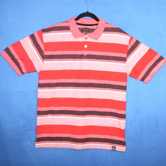 Authentic T-Shirt Company Striped Polo Shirt Red Black Large - Picture 4 of 7